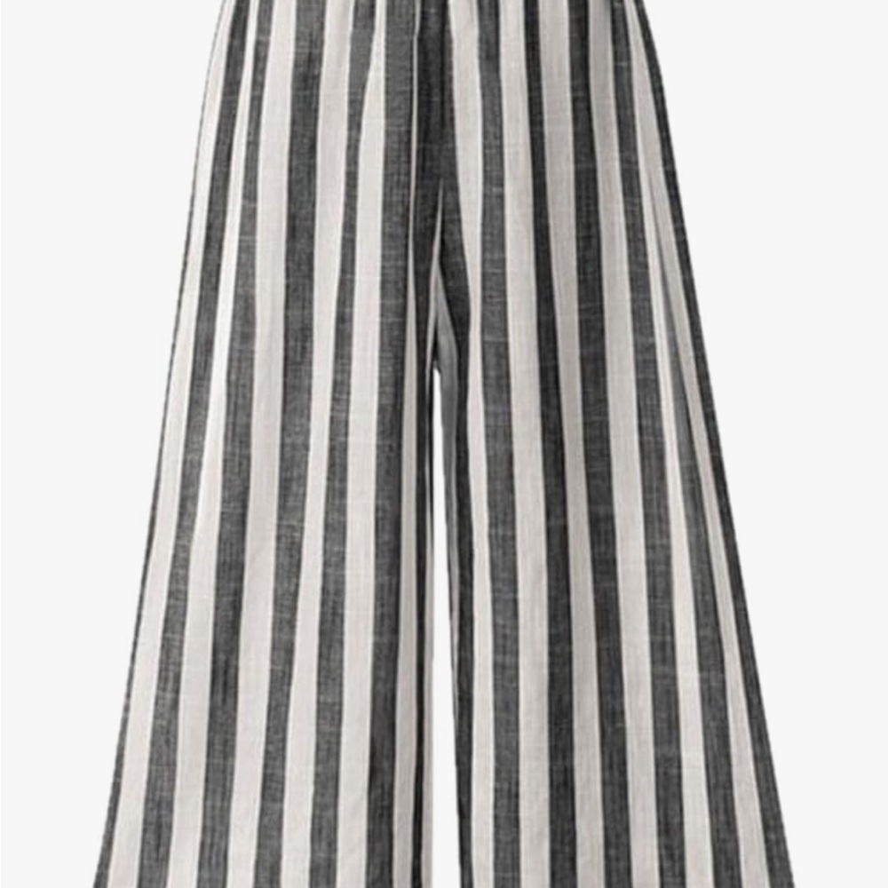 Black and White Striped Wide Leg Jumpsuit